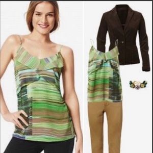 Cabi #605 green stripe flutter camisole